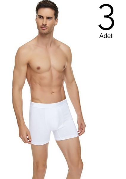1251 Elastan Modal Beyaz Erkek Boxer 3'lü