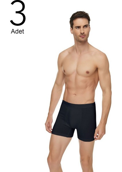 1251 Elastan Modal Siyah Erkek Boxer 3'lü