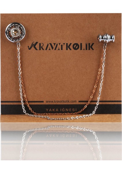 Bal Kristal Taşlı Zincirli Yaka İğnesi YI210