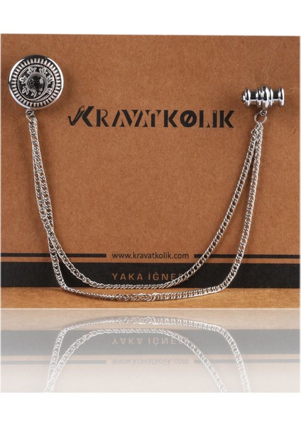 Beyaz Kristal Taşlı Zincirli Yaka İğnesi YI235