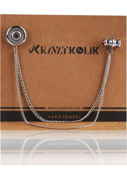 Bordo Kristal Taşlı Zincirli Yaka İğnesi YI243