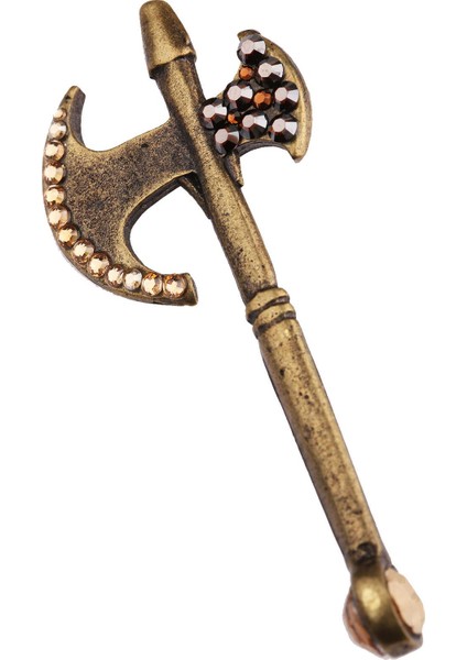 Bronz Balta Motif Taşlı Yaka İğnesi YI299
