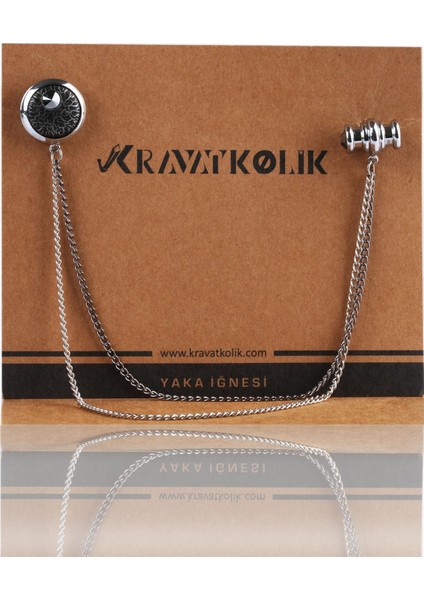 Füme Hematit Taşlı Zincirli Yaka İğnesi YI232