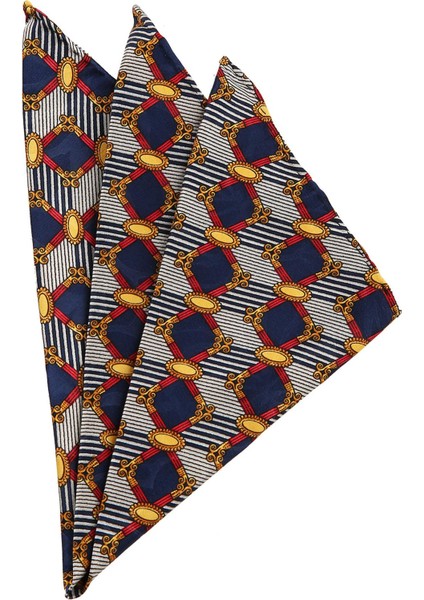 Gri - Lacivert Motif Baskılı İpek Mendil SPS128