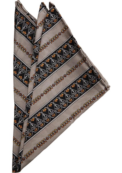 Gri Motif Baskılı İpek Mendil SPS426