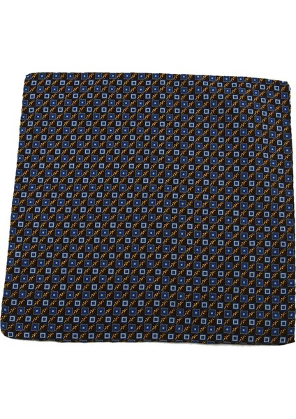 Kahve - Mavi Motif Baskılı İpek Mendil SPS231