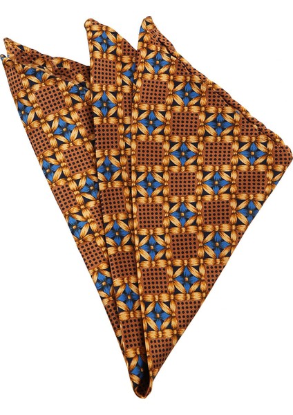 Kahverengi Motif Baskılı İpek Mendil SPS115