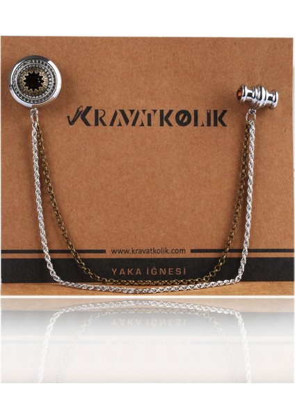 Konyak Kristal Taşlı Zincirli Yaka İğnesi YI206