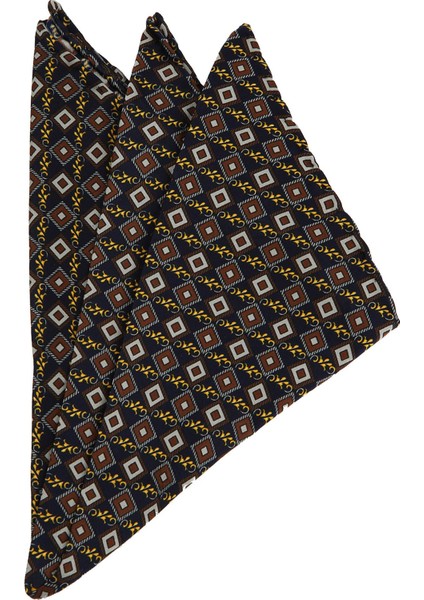 Lacivert Motif Baskı İpek Mendil SPS219