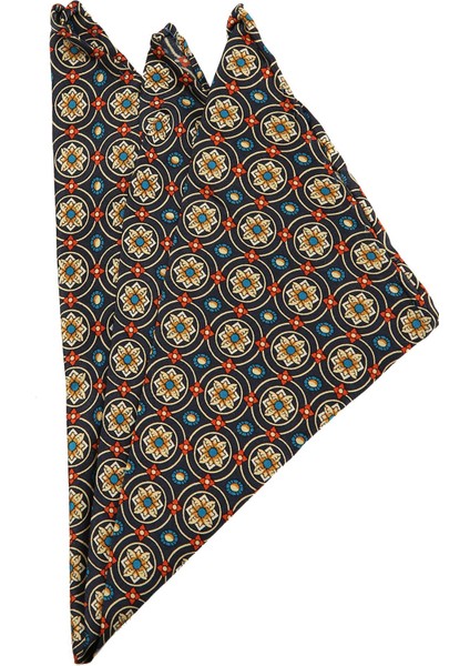 Lacivert Motif Baskı İpek Mendil SPS238