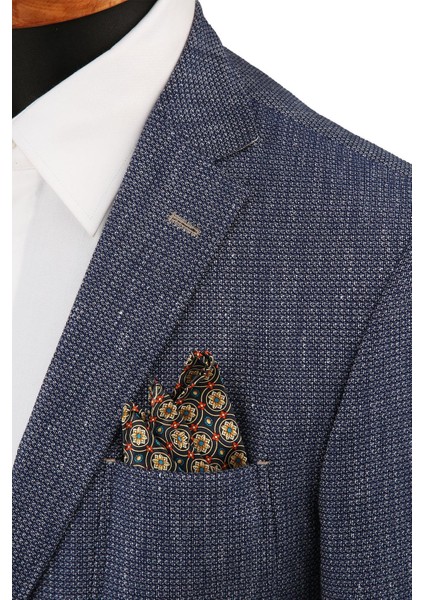 Lacivert Motif Baskı İpek Mendil SPS238