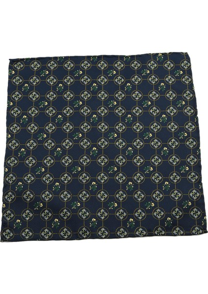 Lacivert Motif Baskılı İpek Mendil SPS171