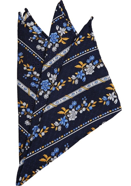 Lacivert Motif Baskılı İpek Mendil SPS257