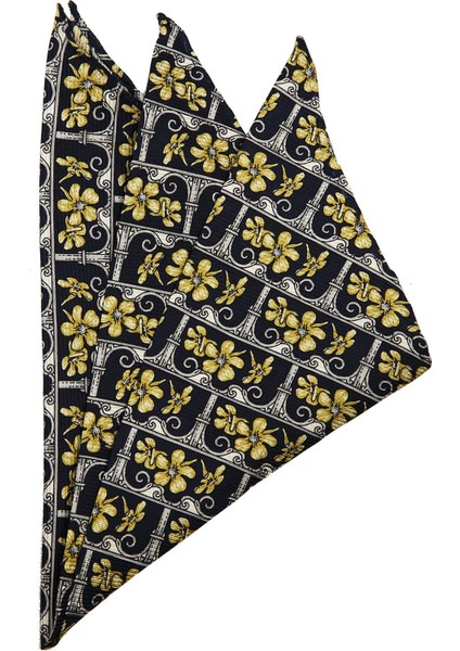 Lacivert Motif Baskılı İpek Mendil SPS273