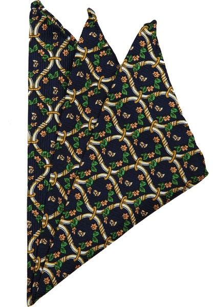 Lacivert Motif Baskılı İpek Mendil SPS284