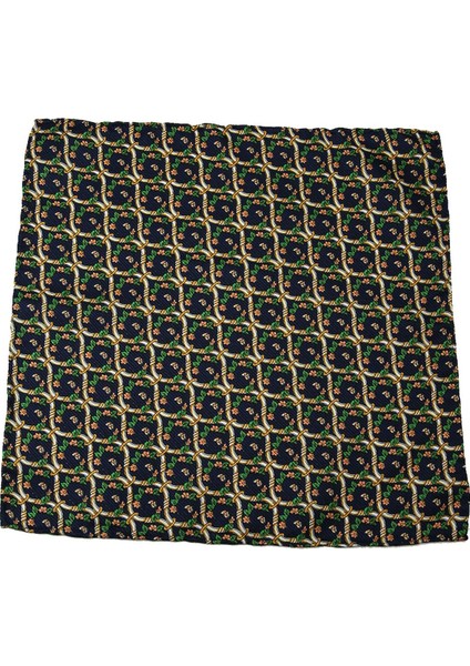 Lacivert Motif Baskılı İpek Mendil SPS284