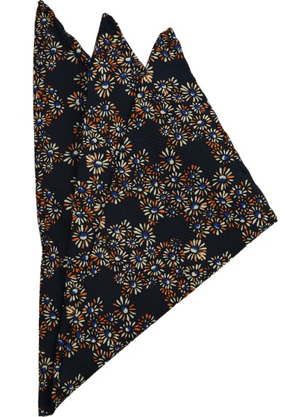 Lacivert Motif Baskılı İpek Mendil SPS285