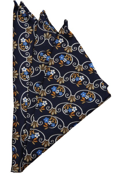 Lacivert Motif Baskılı İpek Mendil SPS290