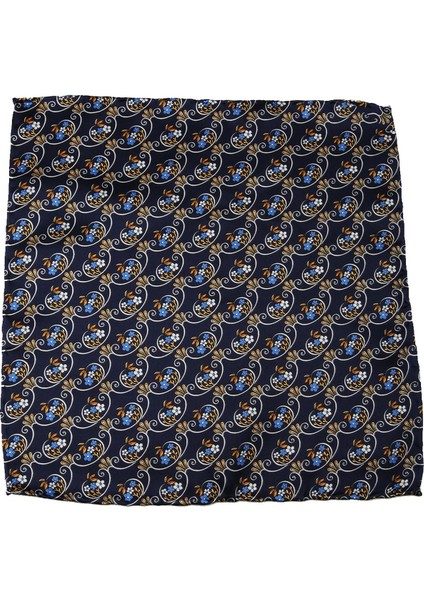 Lacivert Motif Baskılı İpek Mendil SPS290