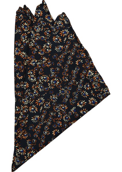 Lacivert Motif Baskılı İpek Mendil SPS292