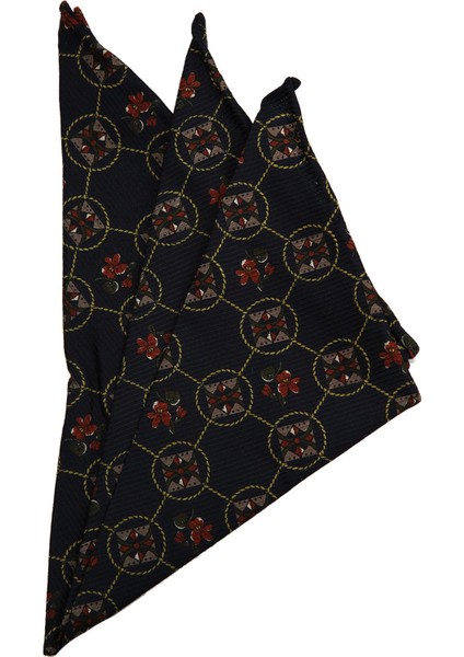 Lacivert Motif Baskılı İpek Mendil SPS294
