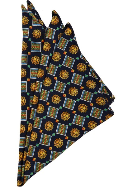 Lacivert Motif Baskılı İpek Mendil SPS322