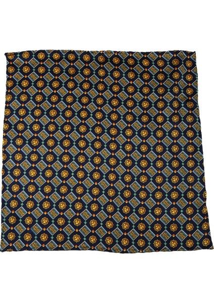 Lacivert Motif Baskılı İpek Mendil SPS322