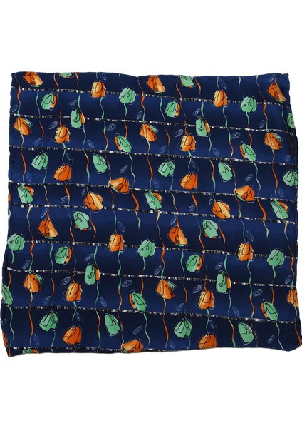 Lacivert Motif Baskılı İpek Mendil SPS332
