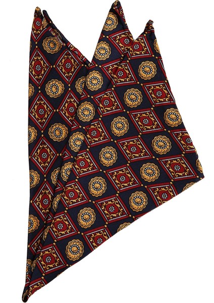 Lacivert Motif Baskılı İpek Mendil SPS335