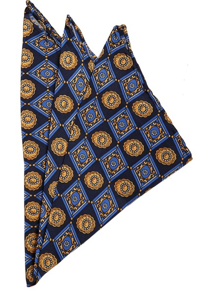 Lacivert Motif Baskılı İpek Mendil SPS361