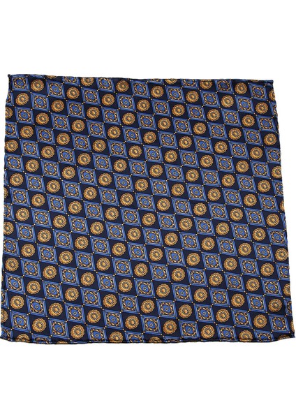 Lacivert Motif Baskılı İpek Mendil SPS361