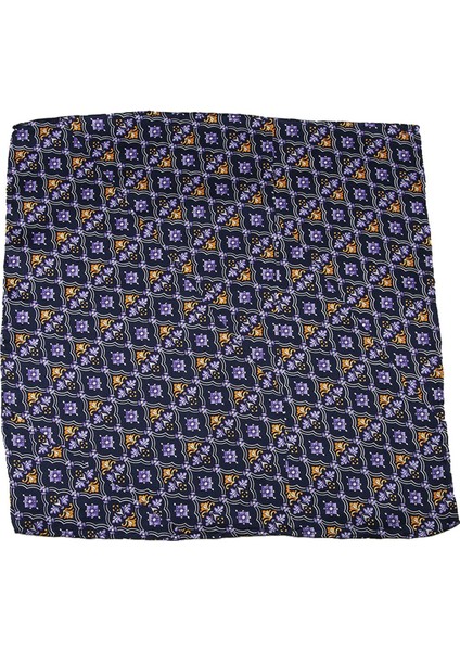 Lacivert Motif Baskılı İpek Mendil SPS363