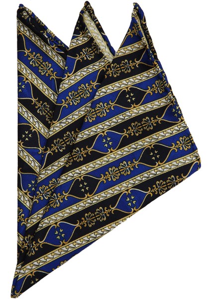 Lacivert Motif Baskılı İpek Mendil SPS384