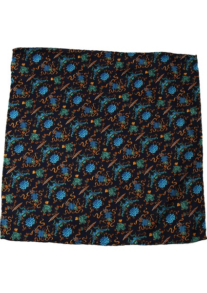 Lacivert Motif Baskılı İpek Mendil SPS411