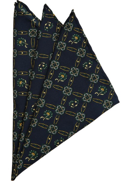 Petrol Mavisi Motif Baskılı İpek Mendil SPS396
