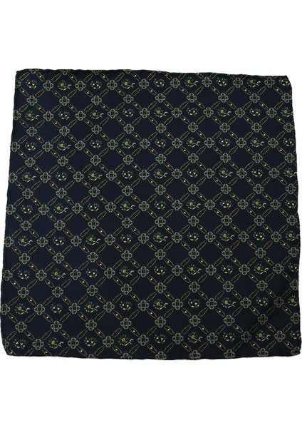 Petrol Mavisi Motif Baskılı İpek Mendil SPS396