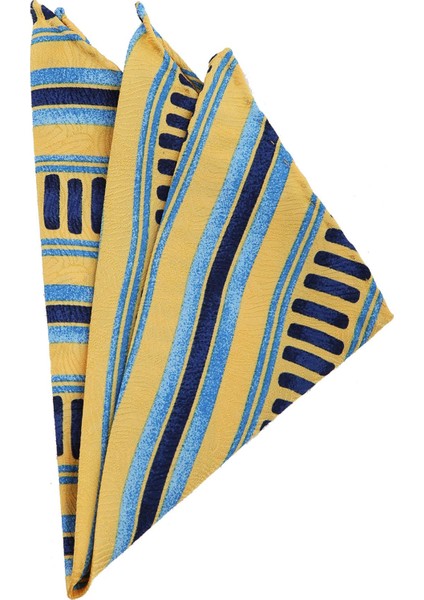 Sarı - Lacivert Motif Baskılı İpek Mendil SPS139