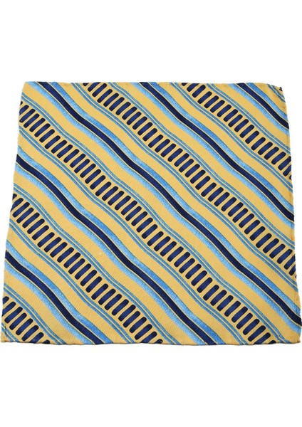 Sarı - Lacivert Motif Baskılı İpek Mendil SPS139