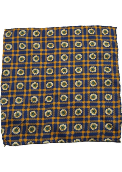 Sarı - Lacivert Motif Baskılı İpek Mendil SPS170