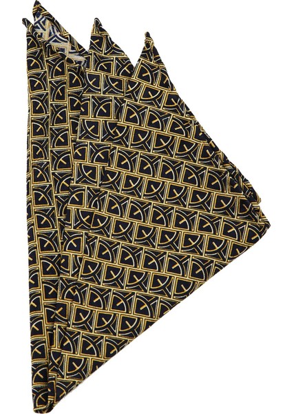 Sarı - Lacivert Motif Baskılı İpek Mendil SPS193