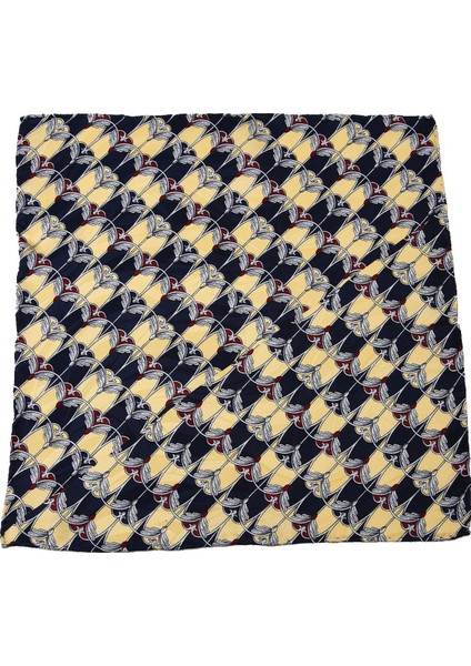 Sarı - Lacivert Motif Baskılı İpek Mendil SPS267