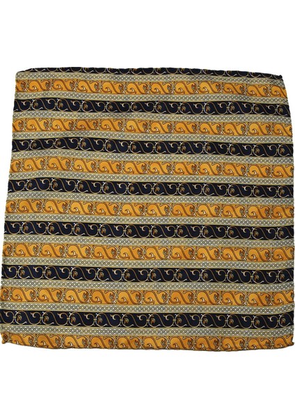 Sarı - Lacivert Motif Baskılı İpek Mendil SPS291