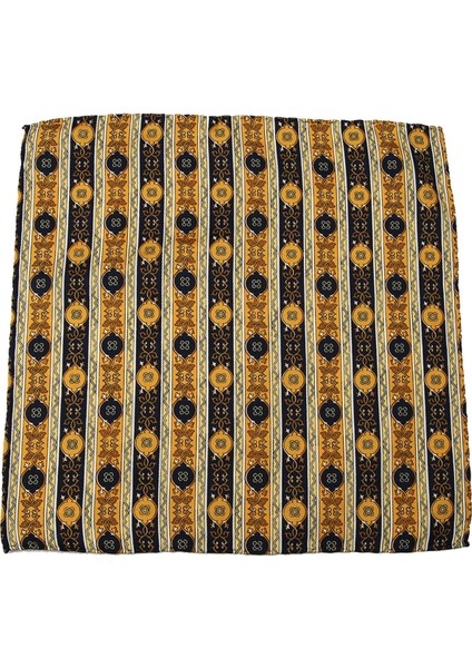 Sarı - Lacivert Motif Baskılı İpek Mendil SPS374