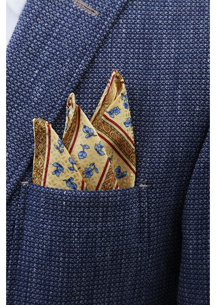 Sarı Motif Baskılı İpek Mendil SPS424
