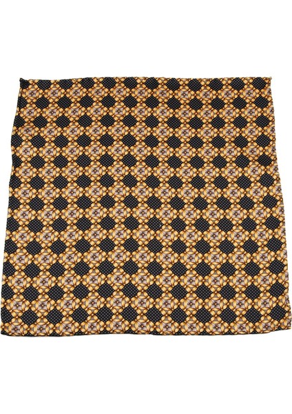Siyah - Sarı Motif Baskılı İpek Mendil SPS114