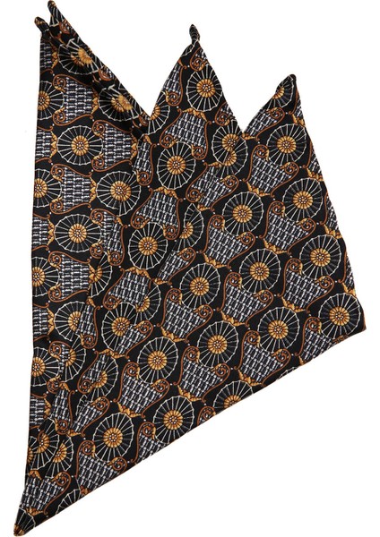 Siyah Motif Baskılı İpek Mendil SPS380