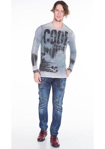 Cipo&Baxx CD418 Kabartma Motifli Lacivert Erkek Motorcu Jeans