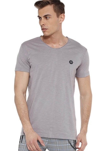 Cipo&Baxx CT522 Geniş Yaka Rahat Kalıp Siyah Basic Erkek T-Shirt
