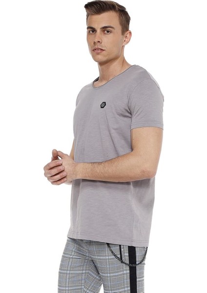 Cipo&Baxx CT522 Geniş Yaka Rahat Kalıp Siyah Basic Erkek T-Shirt