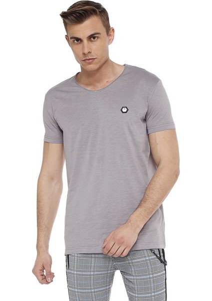 Cipo&Baxx CT522 Geniş Yaka Rahat Kalıp Siyah Basic Erkek T-Shirt